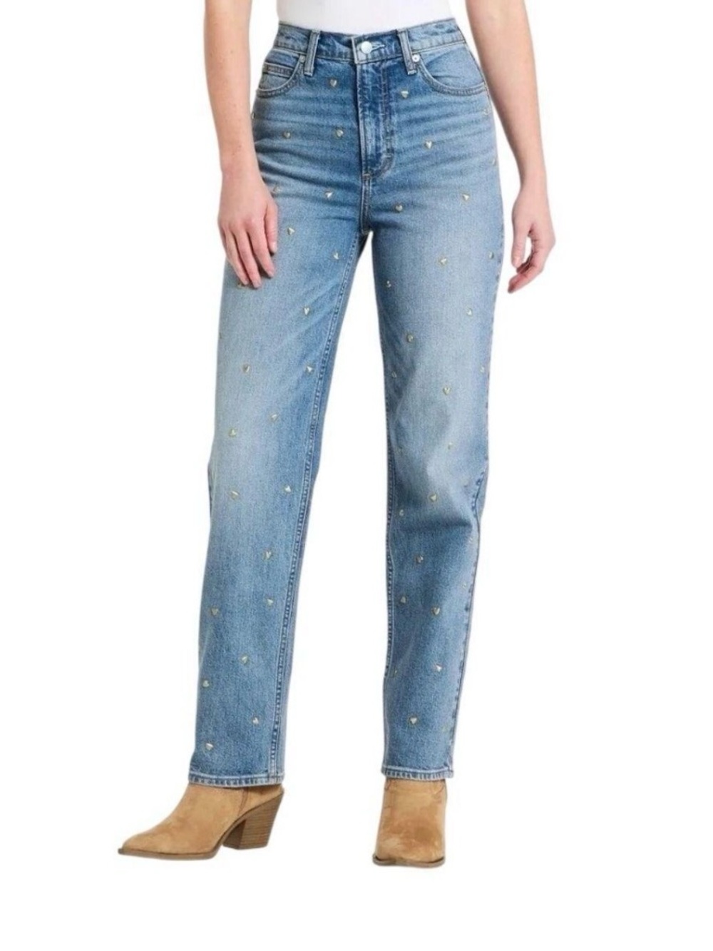 Mid-Rise Light Blue Embellished Women’s Jeans